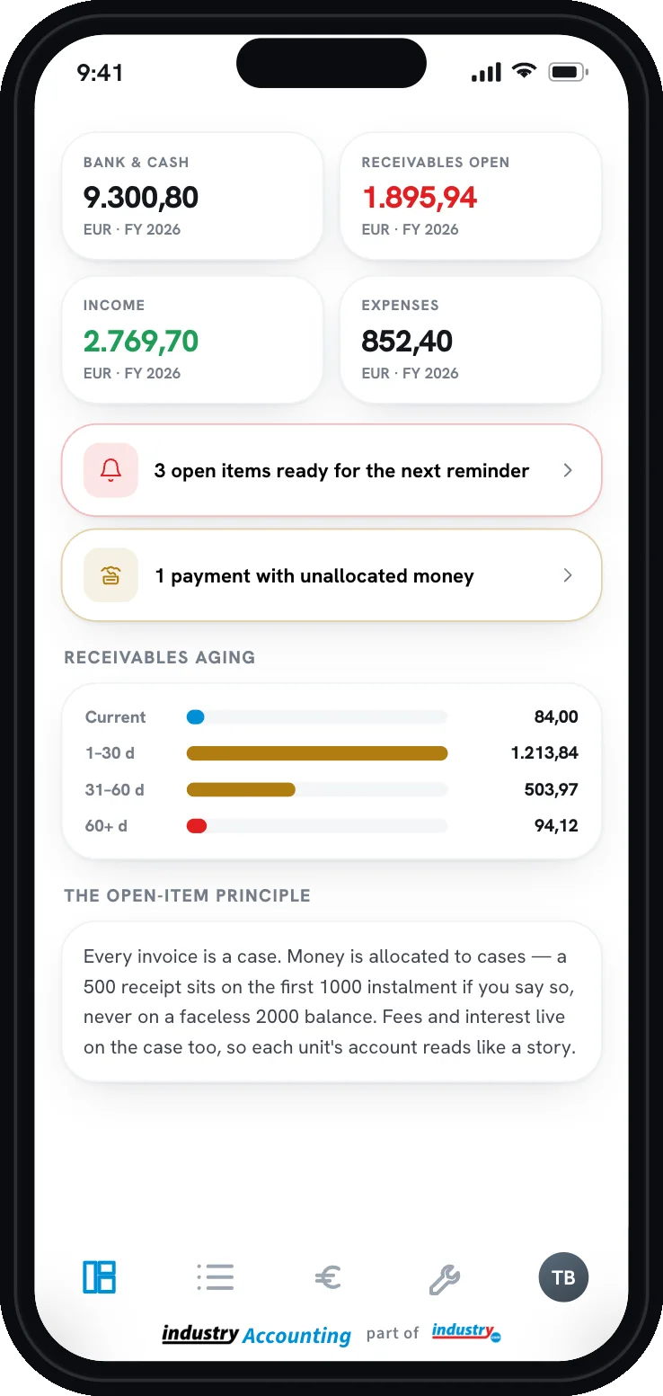 Accounting — bank, open items, aging